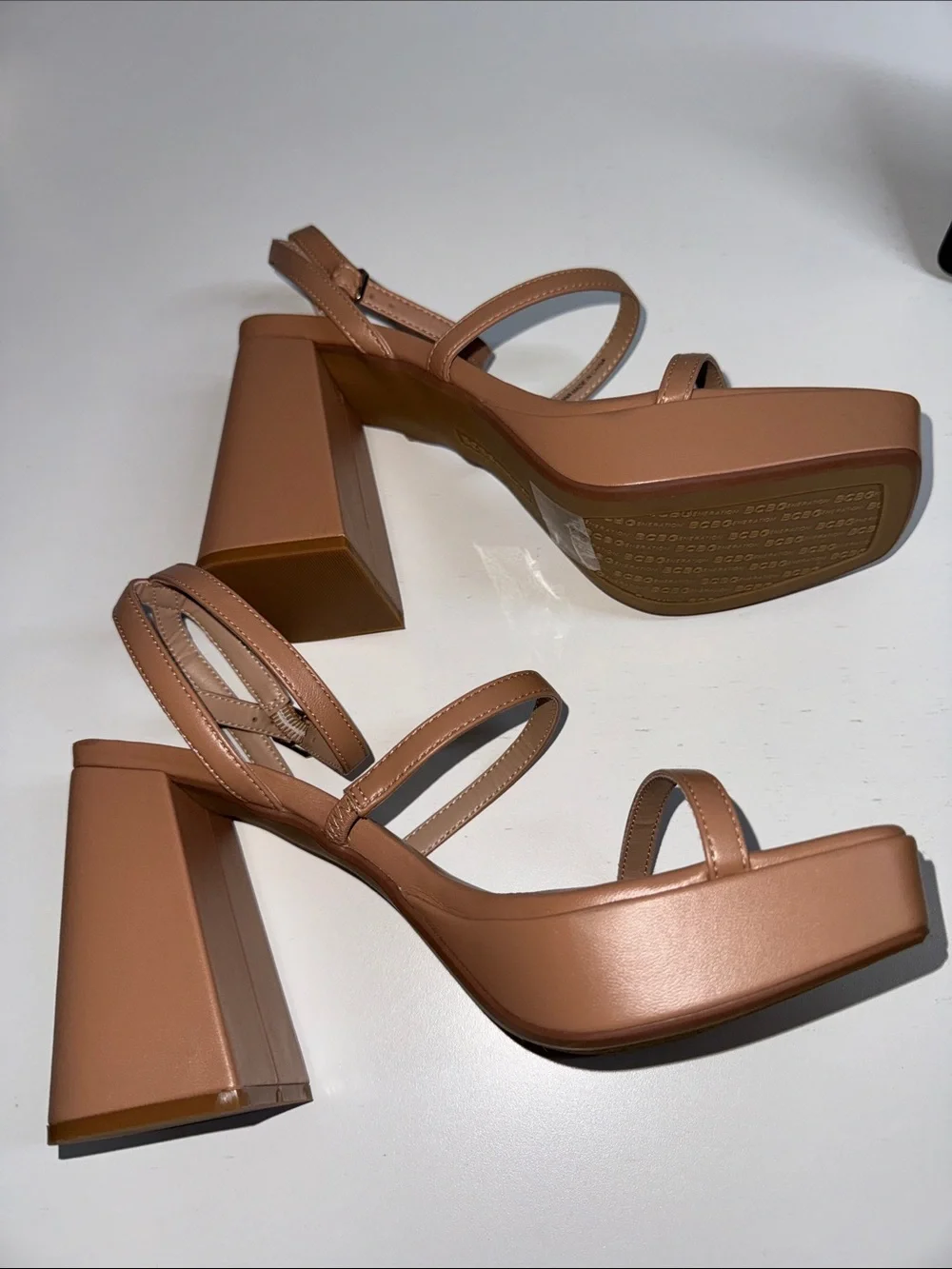 BCBGeneration Galana Nude Platform Block Heel Strappy Sandals Women’s 9.5M NIB